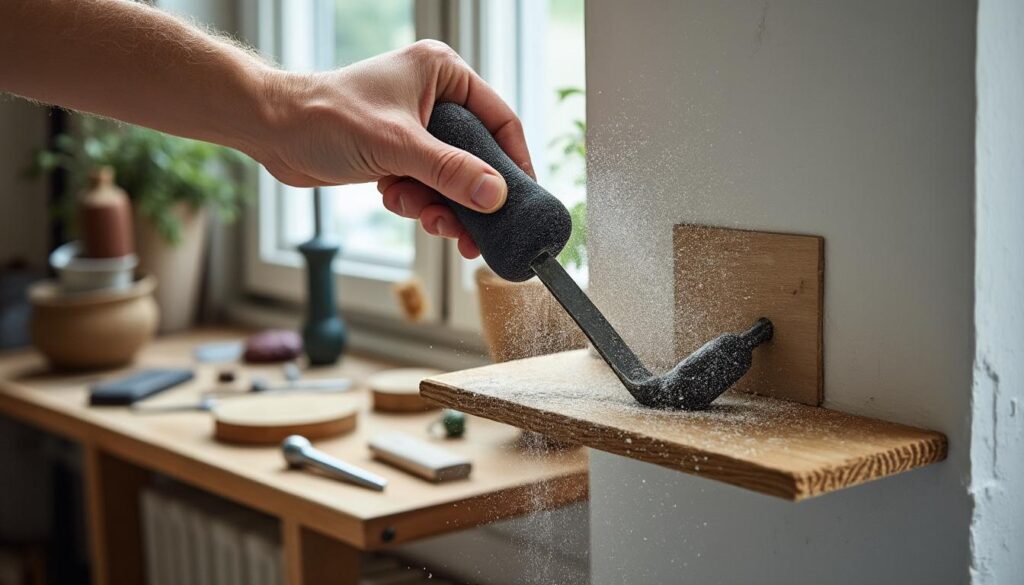 Installation d'étagères au mur avec une perceuse et des vis